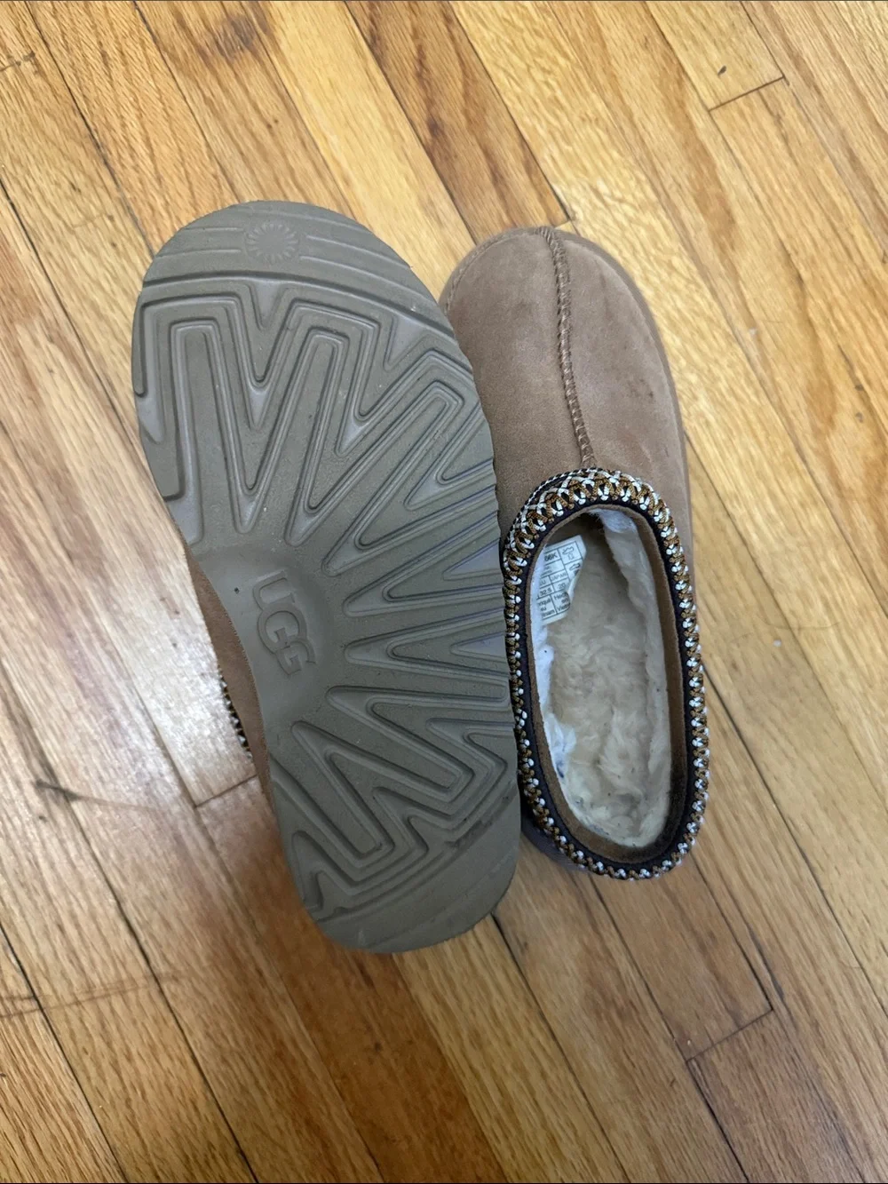 UGG Chestnut Suede Shearling Beaded Trim Women's Slippers
